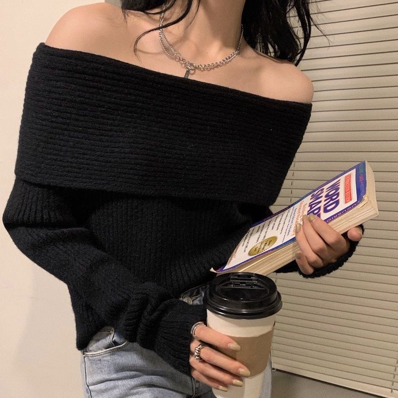 Cozy Chic Gray Off-Shoulder Knit