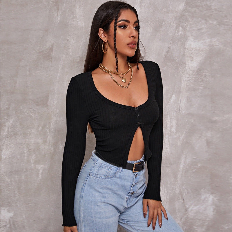 Buttoned Charm Knit Crop